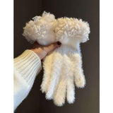 Women Winter Faux Mink Spliced Five-Finger Gloves Green