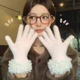 Women Winter Faux Mink Spliced Five-Finger Gloves Red