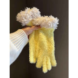 Women Winter Faux Mink Spliced Five-Finger Gloves Yellow