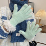 Women Winter Faux Mink Spliced Five-Finger Gloves Yellow