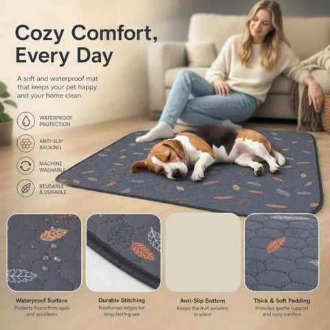 2pcs Grey Leaf Print Pet Pad, Size L (70×50cm) In Australia - Darrahopens