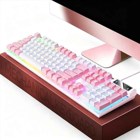 104 Keys Wired Keyboard White And Pink