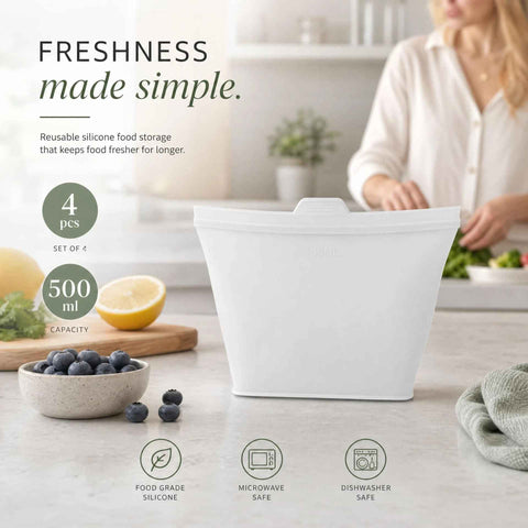 4 Pack Food-Grade Silicone Food Storage Bags, Clear, 500ml In Australia - Darrahopens