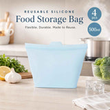 4 Pack Food-Grade Silicone Food Storage Bags, Light Blue, 500ml In Australia - Darrahopens