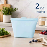 2 PackFood-Grade Silicone Food Storage Bags, Light Blue, 1500ml In Australia - Darrahopens