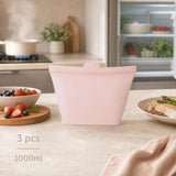 3 Pack Food-Grade Silicone Food Storage Bags, Light Pink, 1000ml In Australia - Darrahopens