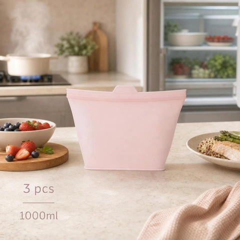 3 Pack Food-Grade Silicone Food Storage Bags, Light Pink, 1000ml In Australia - Darrahopens