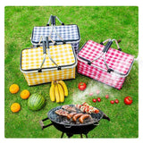 Thickened Foldable Aluminum Foil Insulated Picnic Basket-Green chequered pattern
