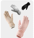 2 Pairs Thermal Gloves,Fleece Lined Lace - Beige