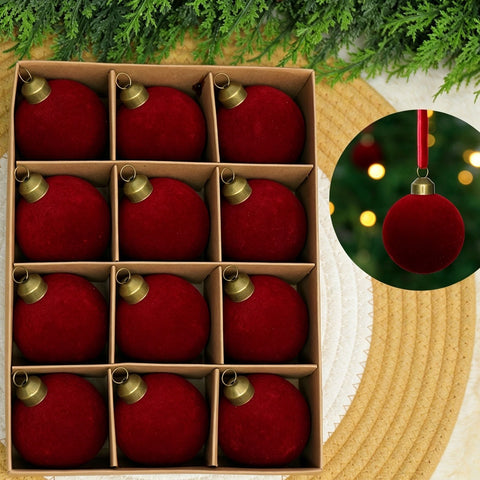 24pk Flocked Xmas Baubles Metal Cap, Burgundy 8cm In Australia - Darrahopens
