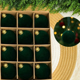 24pk Flocked Xmas Baubles Metal Cap, Dark Green 8cm In Australia - Darrahopens