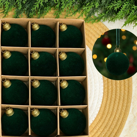 24pk Flocked Xmas Baubles Metal Cap, Dark Green 8cm In Australia - Darrahopens