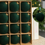 24pk Flocked Xmas Baubles Metal Cap, Dark Green 8cm In Australia - Darrahopens