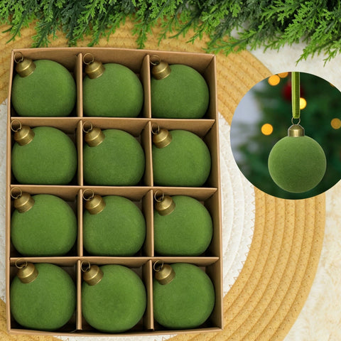 24pk Flocked Xmas Baubles Metal Cap, Avocado 6cm In Australia - Darrahopens