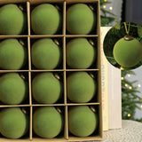 24pk Flocked Xmas Baubles Metal Cap, Avocado 6cm In Australia - Darrahopens