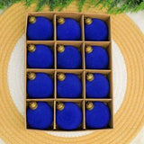 24pk Flocked Xmas Baubles Metal Cap, Royal Blue 6cm In Australia - Darrahopens
