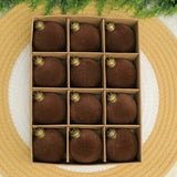24pk Flocked Xmas Baubles Metal Cap, Dark Brown 8cm In Australia - Darrahopens