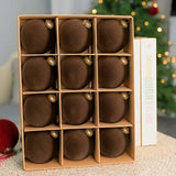 24pk Flocked Xmas Baubles Metal Cap, Dark Brown 8cm In Australia - Darrahopens