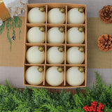 24pk Flocked Xmas Baubles Metal Cap, Off White 8cm In Australia - Darrahopens