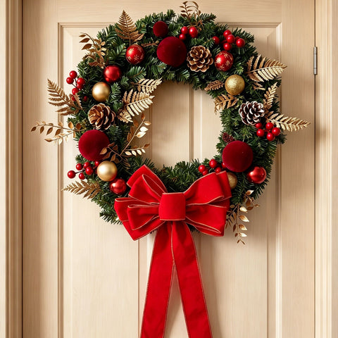 2pk Xmas Wreath Gold Leaf Red Bow, 60cm Diameter In Australia - Darrahopens