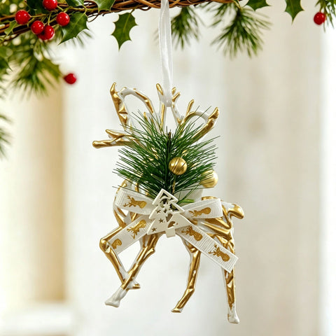 1pk White Gold Vintage Reindeer Xmas Bauble In Australia - Darrahopens