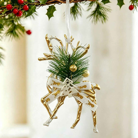 3pk White Gold Vintage Reindeer Xmas Bauble In Australia - Darrahopens