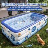 Enjoy Life Ocean Print Blow Up Swimming Pool 2.1m 3-Tier Blue Dream Foldable Rectangular Water Tub Garden Party