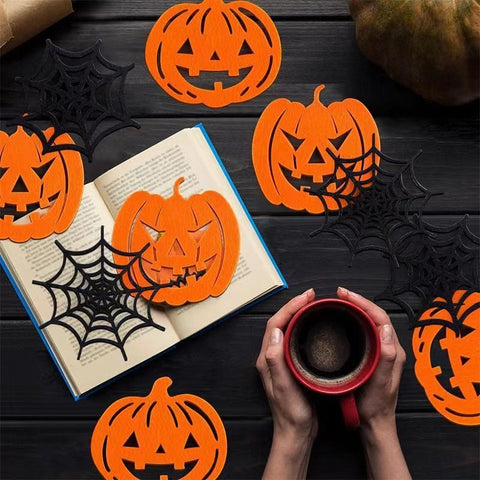 10pk Mixed Pumpkin & Spider Web Halloween Felt Coasters In Australia - Darrahopens