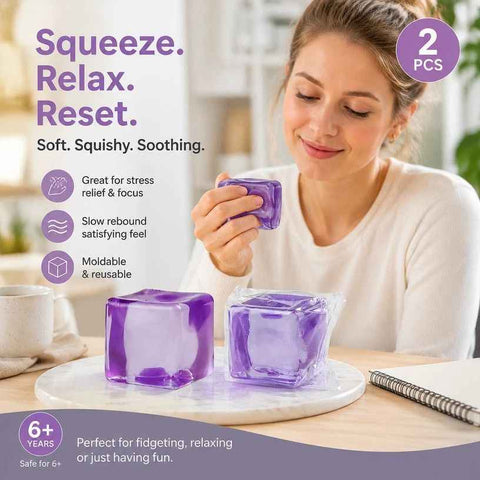 Muted Purple Ice Cube Squishy 5cm 2 Pack, Dual Slow Unwind Toy Set In Australia - Darrahopens