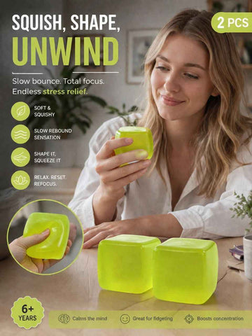 Fresh Green Ice Cube Squishy 5cm 2 Pack, Pair Garden Calm Fidgets In Australia - Darrahopens