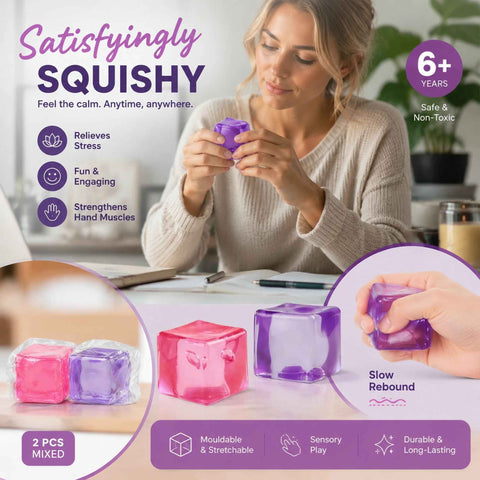 Mixed Pink & Purple Ice Cube Squishy 5cm 2 Pack, Balanced Pastel Relax Pair In Australia - Darrahopens