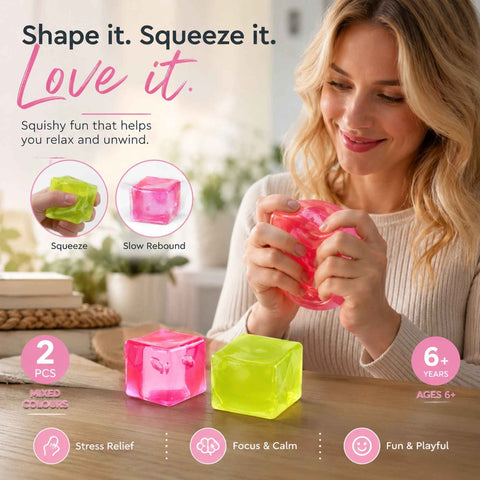 Mixed Pink & Green Ice Cube Squishy 5cm 2 Pack, Soft Garden Leisure Duo In Australia - Darrahopens