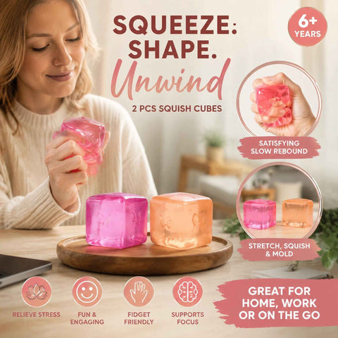Mixed Pink & Yellow Ice Cube Squishy 5cm 2 Pack, Bright Gentle Stress Relief Pair In Australia - Darrahopens