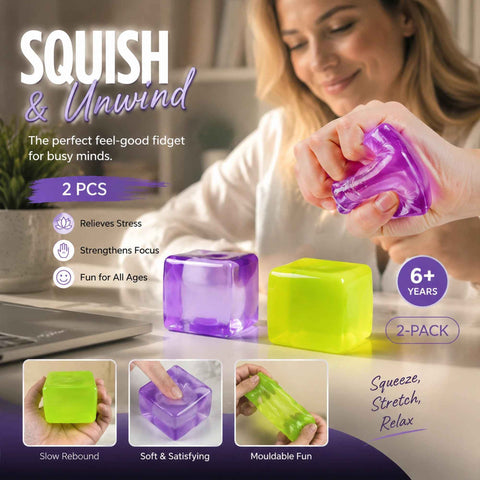 Mixed Purple & Green Ice Cube Squishy 5cm 2 Pack, Natural Slow Relax Duo In Australia - Darrahopens