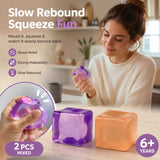 Mixed Purple & Yellow Ice Cube Squishy 5cm 2 Pack, Sunny Muted Calm Pair In Australia - Darrahopens