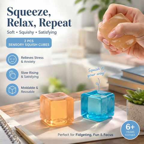 Mixed Blue & Yellow Ice Cube Squishy 5cm 2 Pack, Bright Cool Relax Duo In Australia - Darrahopens