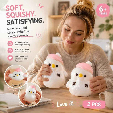 Pink Snowman Mud Squishy Twin Pack, Dual Calming Desk Fidget Set In Australia - Darrahopens