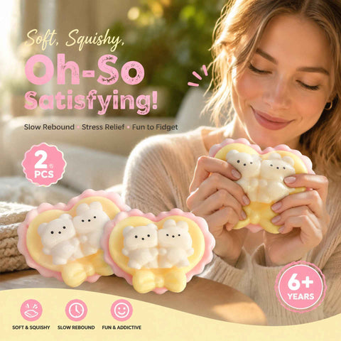 Heart Bear Extra Soft Mud Squishy 2 Pack, Mood Lifting Squeeze Duo In Australia - Darrahopens