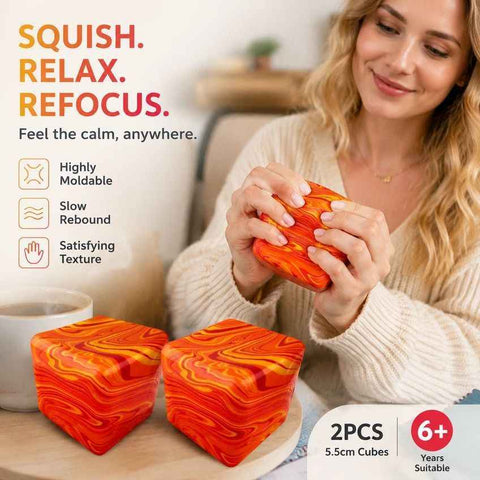 Cheerful 5.5cm Marbled Orange Ice Cube Squishy 2 Pack In Australia - Darrahopens