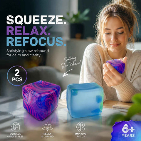 Balanced Marbled Blue + Solid Blue Ice Cube Squishy 2 Pack In Australia - Darrahopens