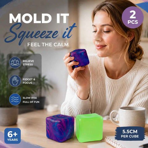 Coastal Marbled Blue + Solid Green Ice Cube Squishy 2 Pack In Australia - Darrahopens