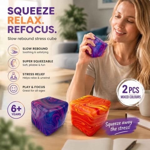 Bright Relax Marbled Blue + Marbled Orange Ice Cube Squishy 2 Pack In Australia - Darrahopens