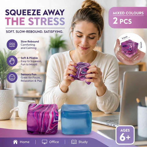 Mixed Swirl Solid Blue + Marbled Purple Ice Cube Squishy 2 Pack In Australia - Darrahopens