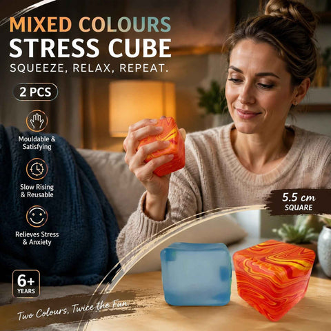 Warm Cool Pair Solid Blue + Marbled Orange Ice Cube Squishy 2 Pack In Australia - Darrahopens