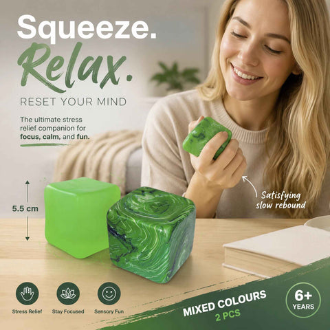 Full Fresh Tone Solid Green + Marbled Green Ice Cube Squishy 2 Pack In Australia - Darrahopens