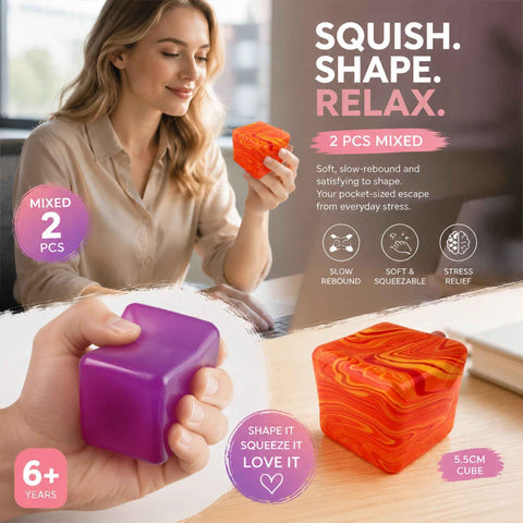 Warm Mellow Solid Purple + Marbled Orange Ice Cube Squishy 2 Pack In Australia - Darrahopens