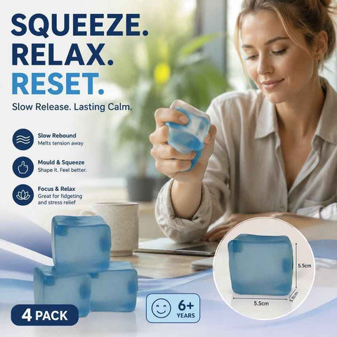 Relaxing 5.5cm Solid Blue Ice Cube Squishy 4 Pack In Australia - Darrahopens
