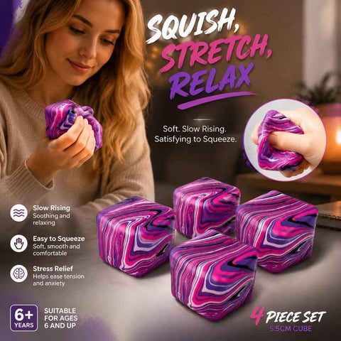 Dreamy 5.5cm Marbled Purple Ice Cube Squishy 4 Pack In Australia - Darrahopens