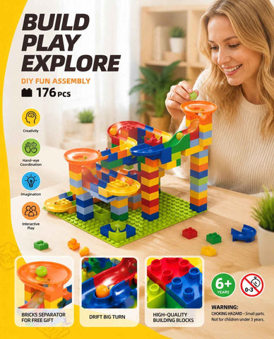 Imaginative Marble Run Building Blocks DIY Puzzle Toy, 89pcs Small Track (Colour Box Pack) In Australia - Darrahopens