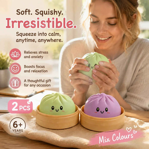 Stress Relief Duo Plain Green & Plain Purple Bun Squishy 2 Pack, Gentle Souvenir Pair In Australia - Darrahopens